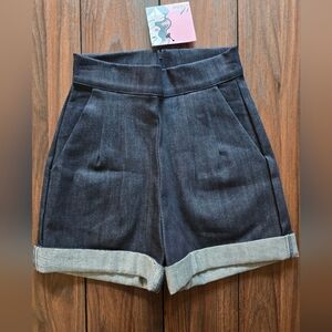 Vixen by Micheline Pitt Cigarette Shorts XS High Waist Cuffed Denim Retro Pinup